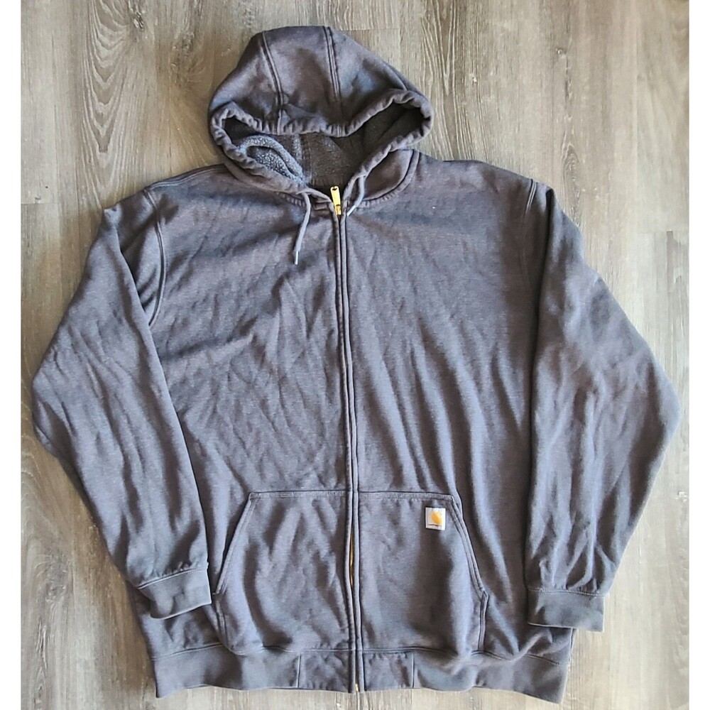 Carhartt Hoodie Men 3XL Tall Loose Fit Gray Full Zip Hooded Sweatshirt Workwear